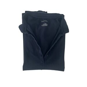 St Johns Bay Womens Black Polo Cotton Shirt Short Sleeve Button Neck Size L
